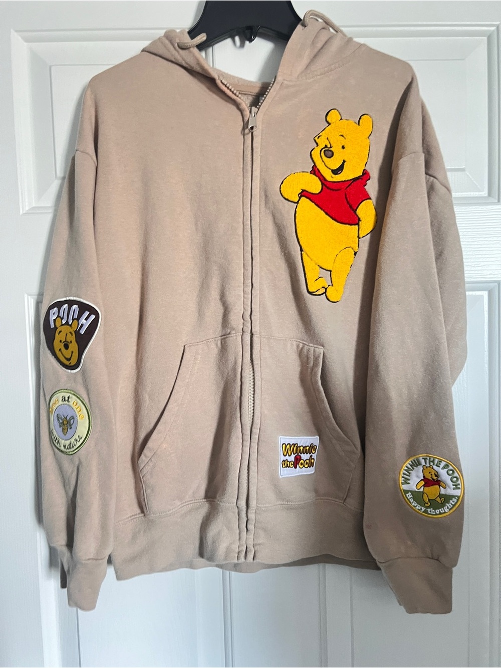 Disney Beige Winnie the Pooh Patch Zip Hoodie